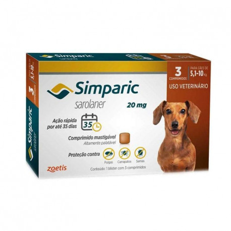 Antipulgas Simparic 20 Mg - Cães 5,1 - 10 Kg